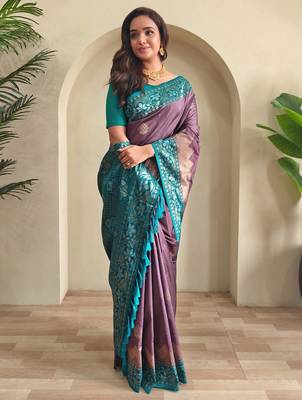 Dark onion pink art silk  woven saree 2