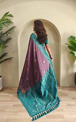 Dark onion pink art silk  woven saree 3
