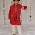 Red embroidered pure chanderi kurta jacket set