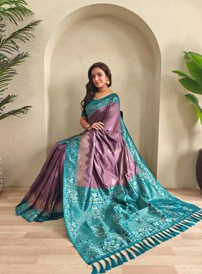 Dark onion pink art silk  woven saree 4