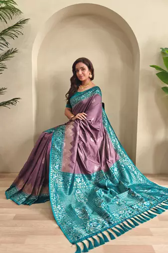 Dark onion pink art silk  woven saree