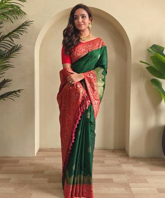 Green art silk  woven saree 1