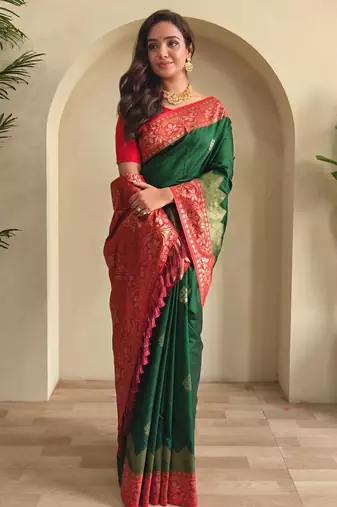Green art silk  woven saree