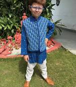 Royal blue embroidered pure chanderi kurta jacket set