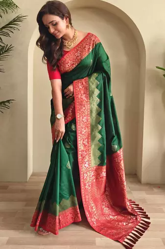 Green art silk  woven saree