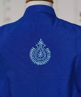 Royal blue embroidered pure chanderi kurta jacket set 3