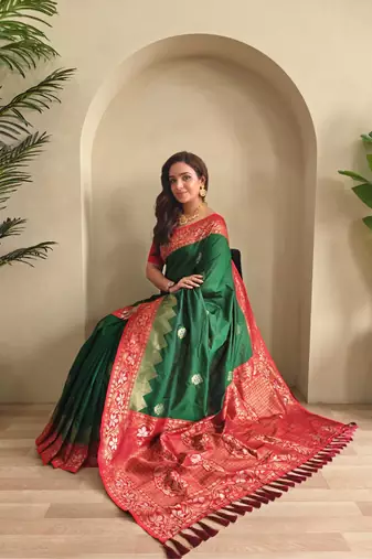 Green art silk  woven saree