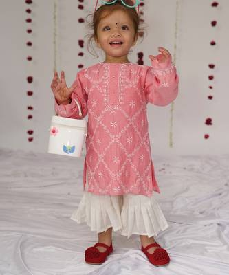 Pink embroidered pure chanderi sharara set 1