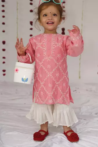 Pink embroidered pure chanderi sharara set