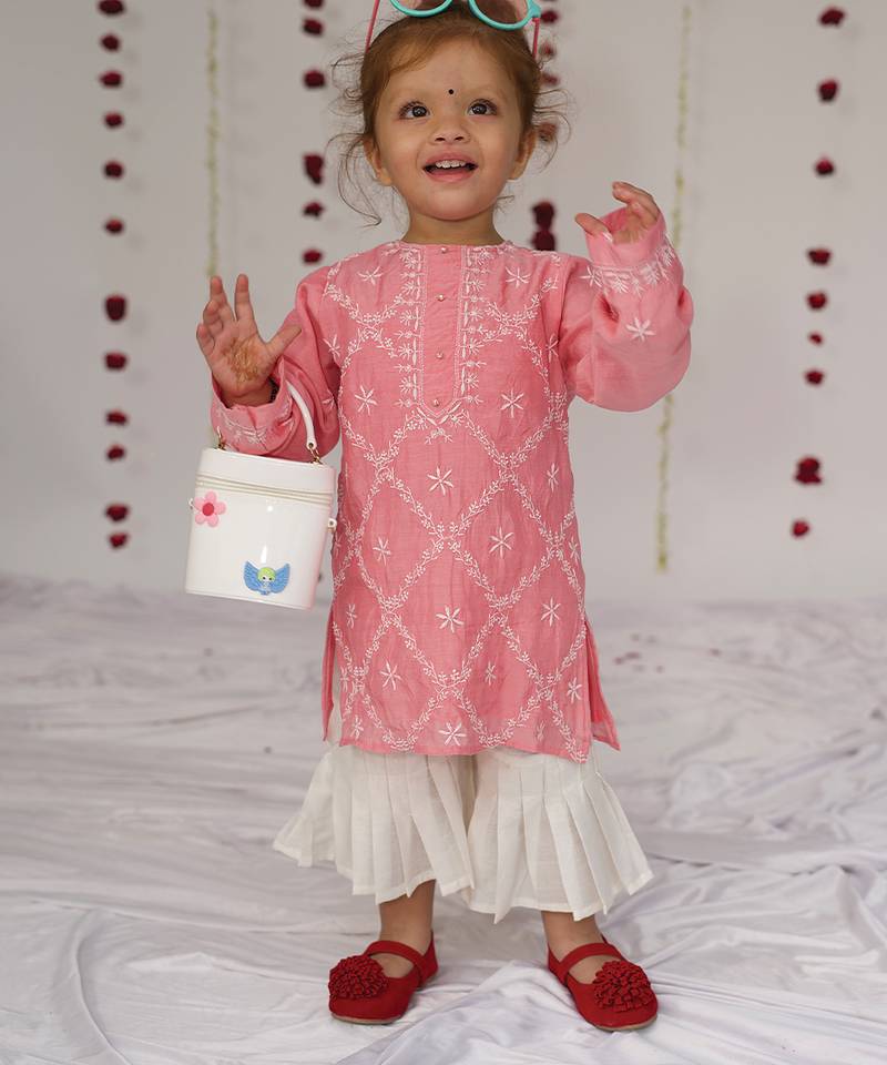 Pink embroidered pure chanderi sharara set