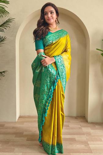 Lemon art silk  woven saree