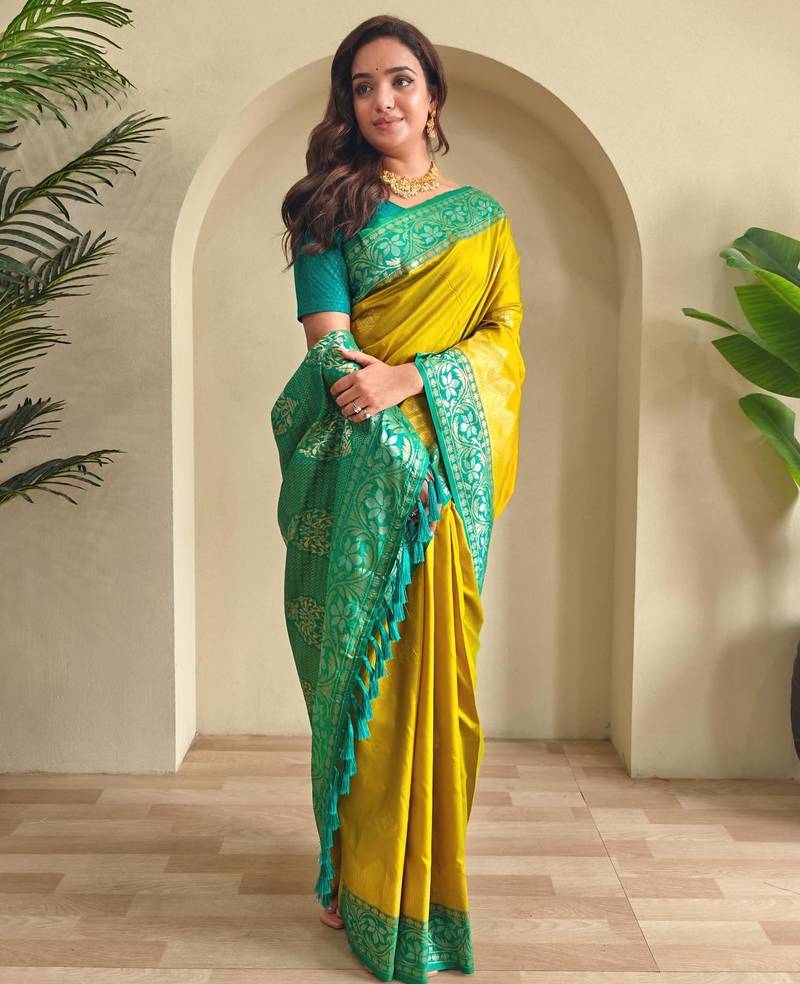Lemon art silk  woven saree