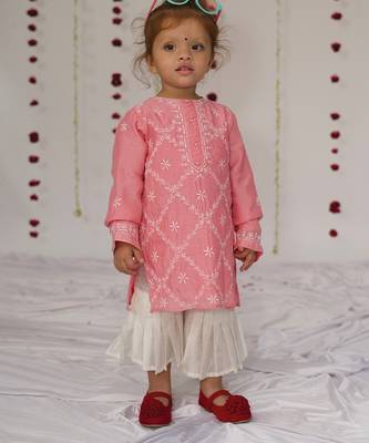 Pink embroidered pure chanderi sharara set 2