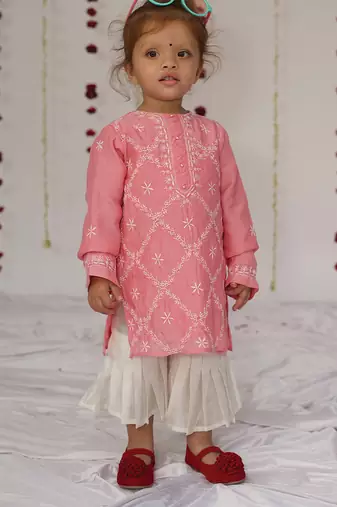 Pink embroidered pure chanderi sharara set