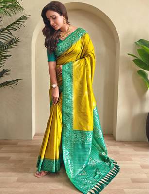 Lemon art silk  woven saree 2