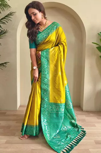Lemon art silk  woven saree