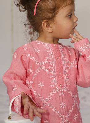 Pink embroidered pure chanderi sharara set 3