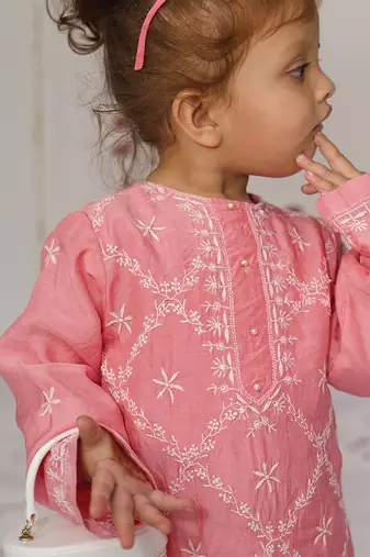 Pink embroidered pure chanderi sharara set