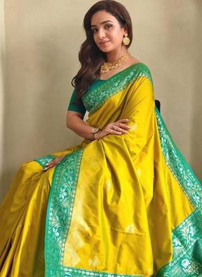 Lemon art silk  woven saree 4
