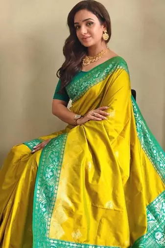 Lemon art silk  woven saree