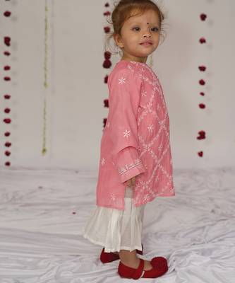 Pink embroidered pure chanderi sharara set 4