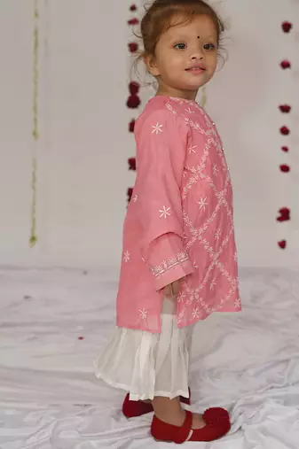 Pink embroidered pure chanderi sharara set