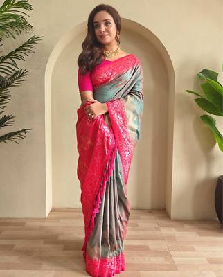 Light green art silk  woven saree 1