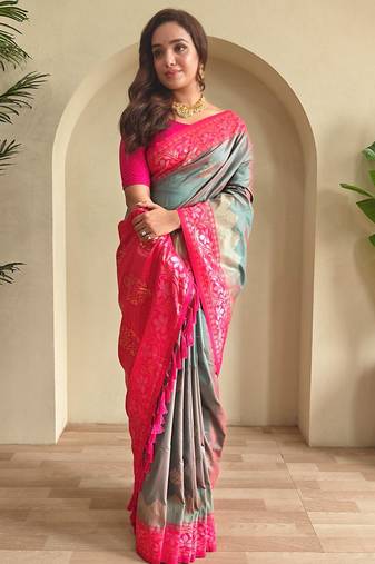 Light green art silk  woven saree