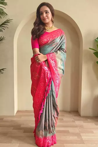 Light green art silk  woven saree