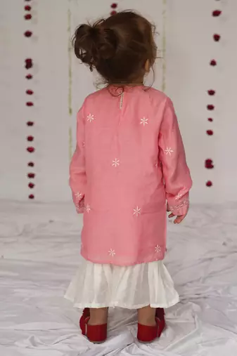 Pink embroidered pure chanderi sharara set