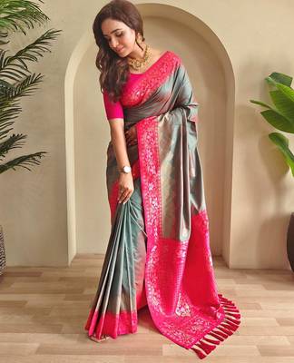 Light green art silk  woven saree 2