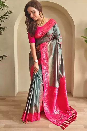 Light green art silk  woven saree
