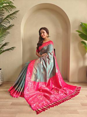 Light green art silk  woven saree 4