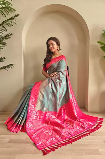 Light green art silk  woven saree