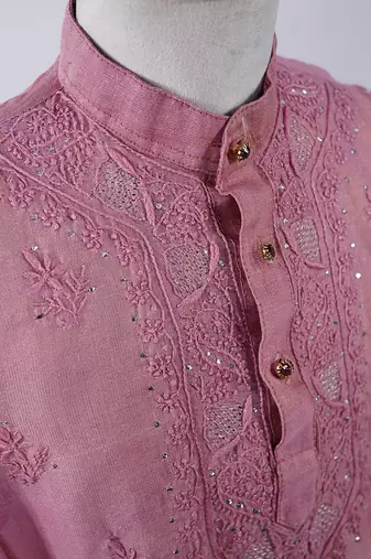 Pink embroidered pure chanderi kurta set