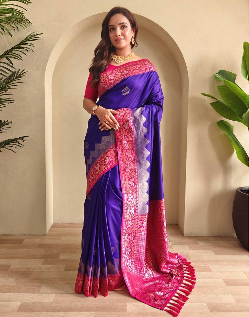 Magenta art silk  woven saree