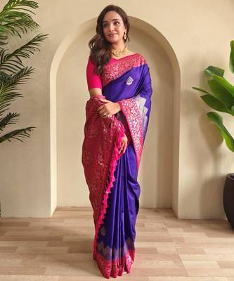 Magenta art silk  woven saree 2