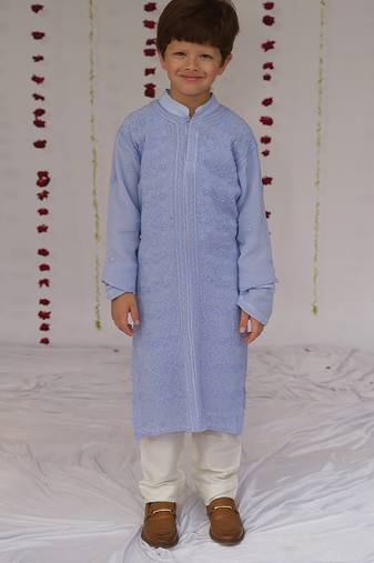 Purple embroidered georgette kurta set