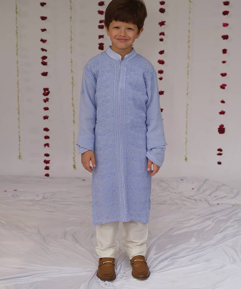 Purple embroidered georgette kurta set