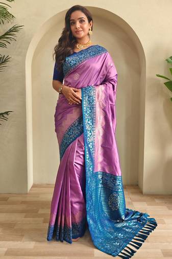 Onion pink art silk  woven saree