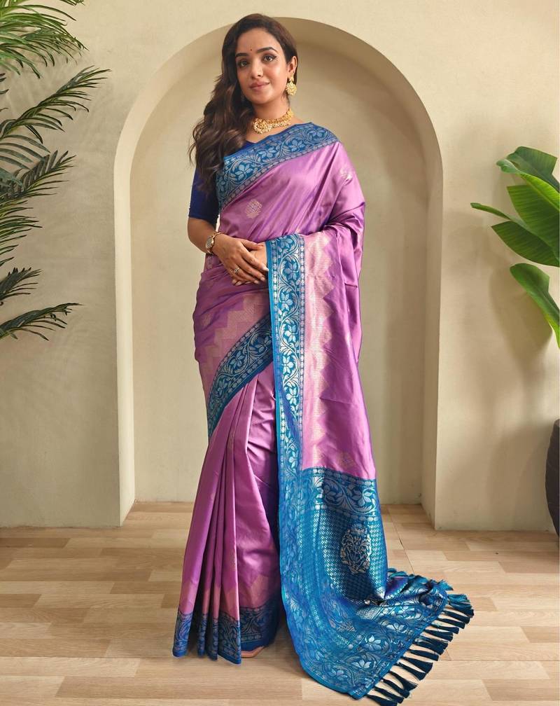 Onion pink art silk  woven saree