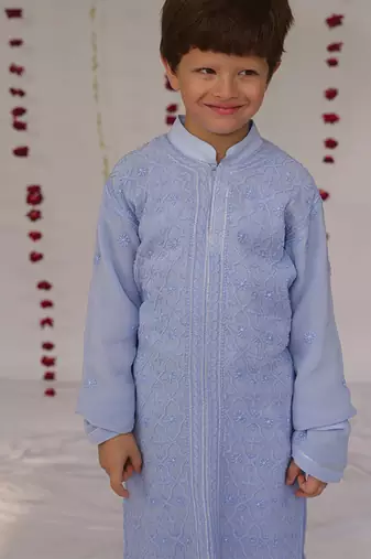 Purple embroidered georgette kurta set