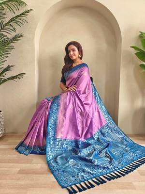 Onion pink art silk  woven saree 4