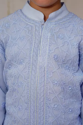 Purple embroidered georgette kurta set