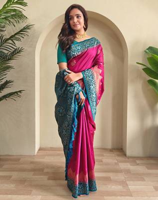 Pink art silk  woven saree 1