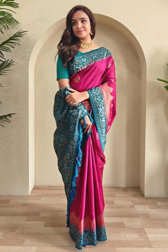 Pink art silk  woven saree