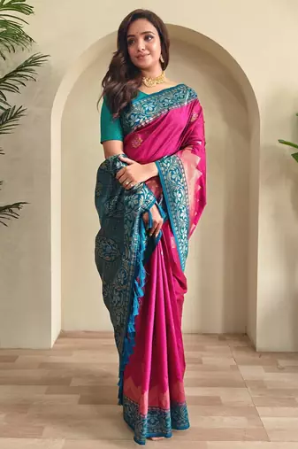 Pink art silk  woven saree