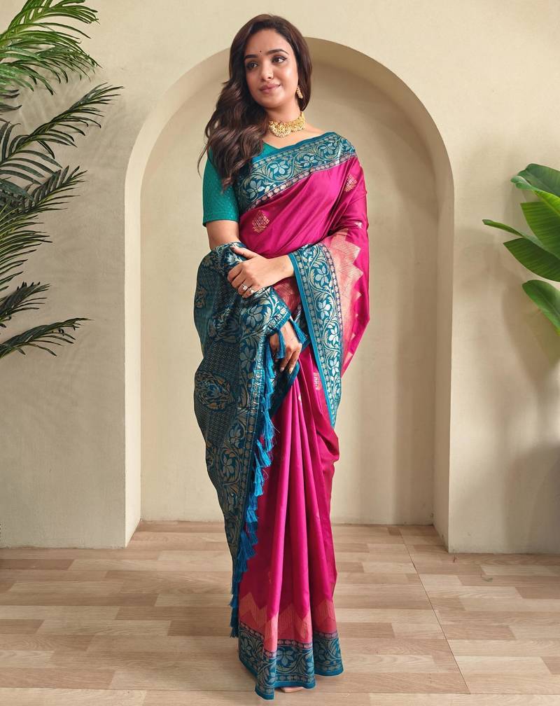 Pink art silk  woven saree