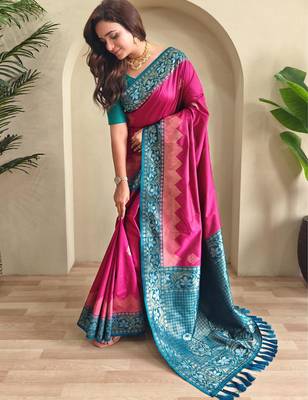 Pink art silk  woven saree 2