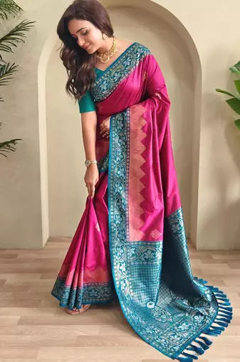 Pink art silk  woven saree